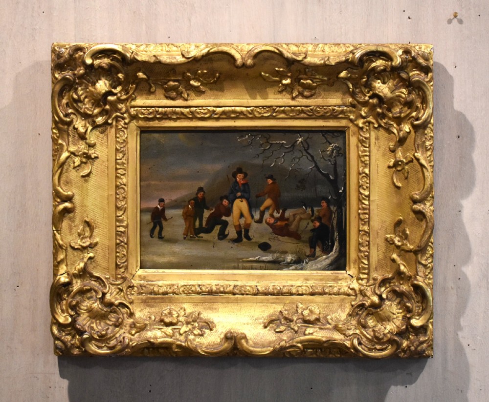 Late Georgian oil painting of ice skating