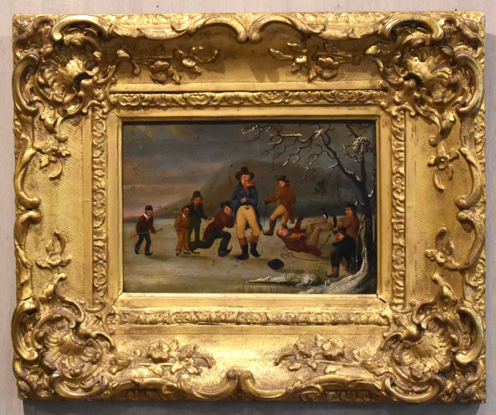 Late Georgian oil painting of ice skating View II