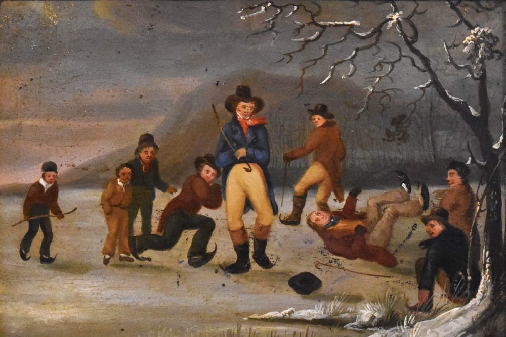 Late Georgian oil painting of ice skating View III