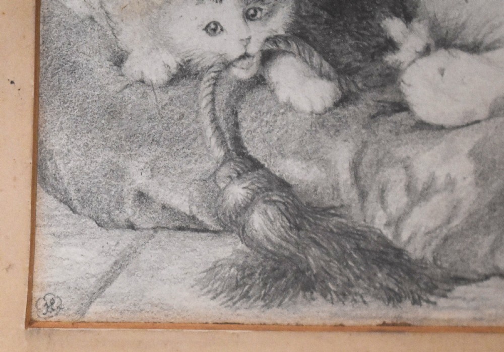 Victorian drawing of a cat with kittens View V