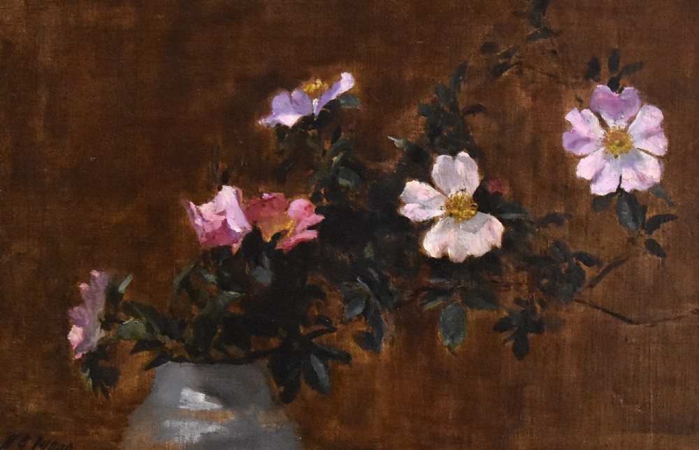 Still life oil painting of dog roses by Henry George Moon View IV