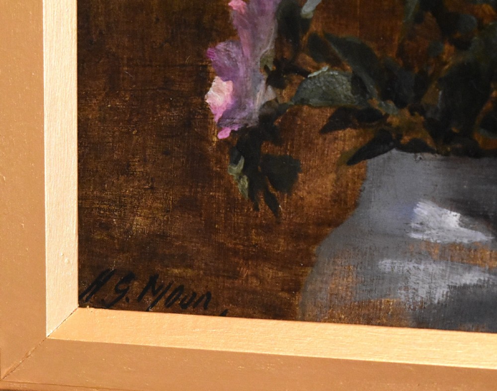 Still life oil painting of dog roses by Henry George Moon View V