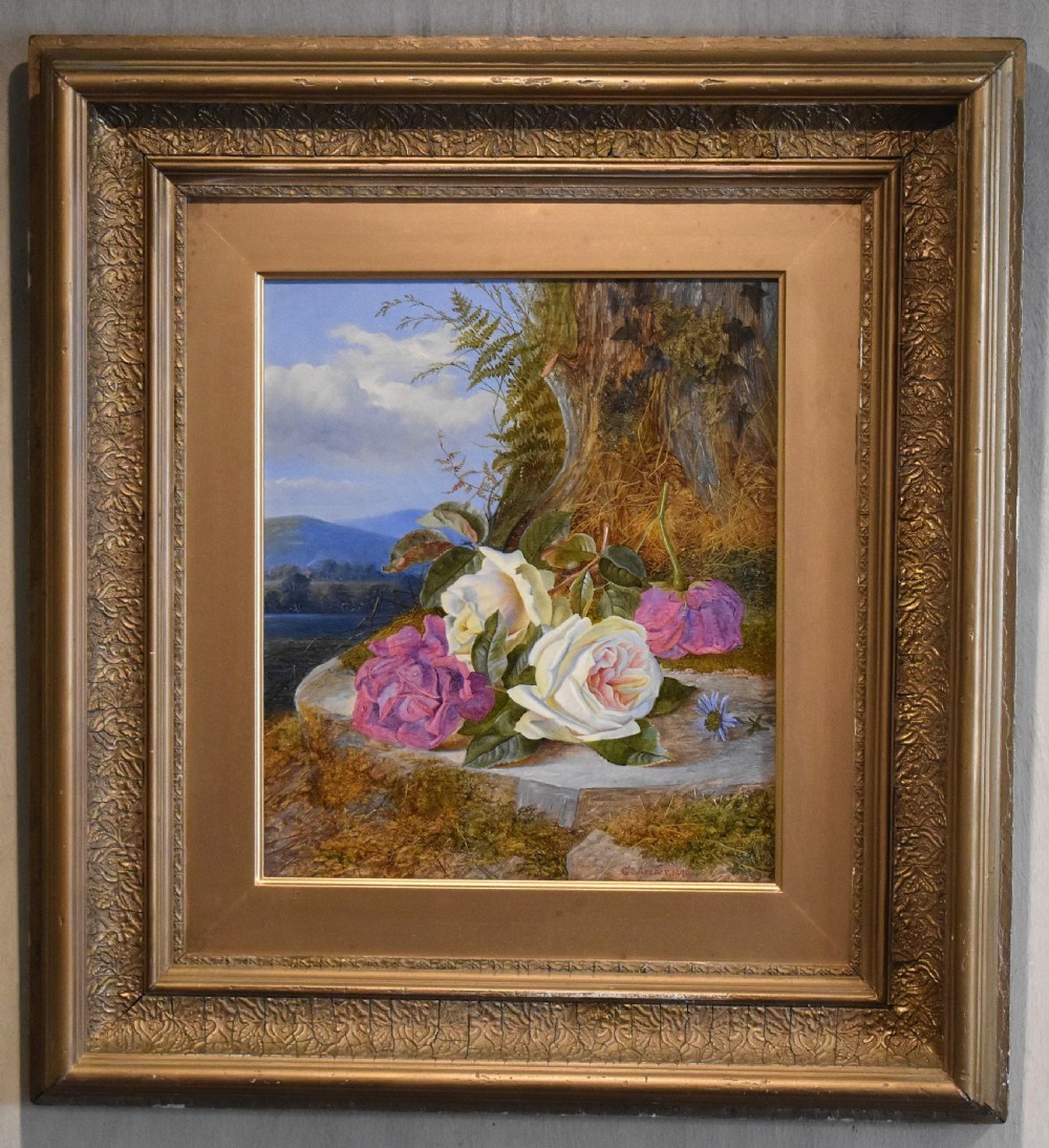 Still life oil painting of roses by Charles Archer 1855-1931 View II