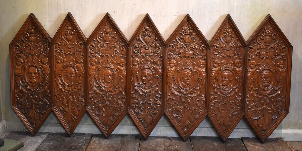 Superb large carving depicting famous composers, writers and poets View II