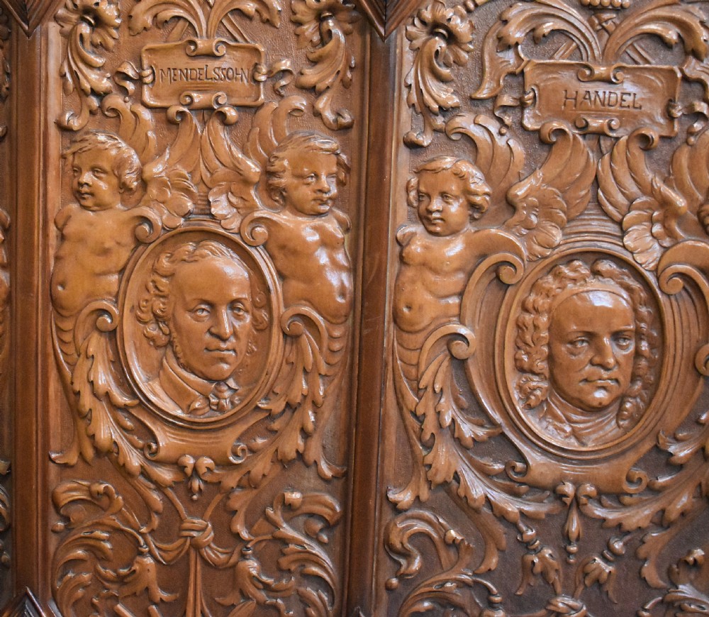 Superb large carving depicting famous composers, writers and poets View III