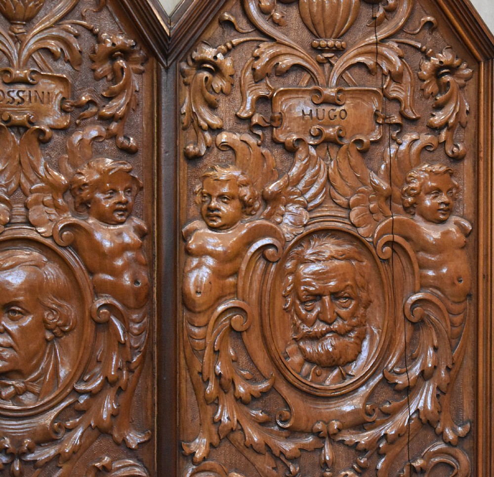 Superb large carving depicting famous composers, writers and poets View IX
