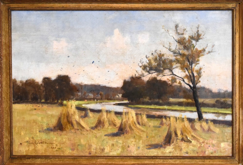 Oil painting last of the stooks by Tom Robertson 1850-1947 View III