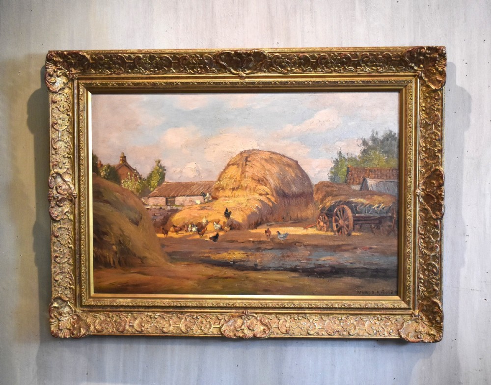 Farmyard scene oil painting by Donald H Floyd 