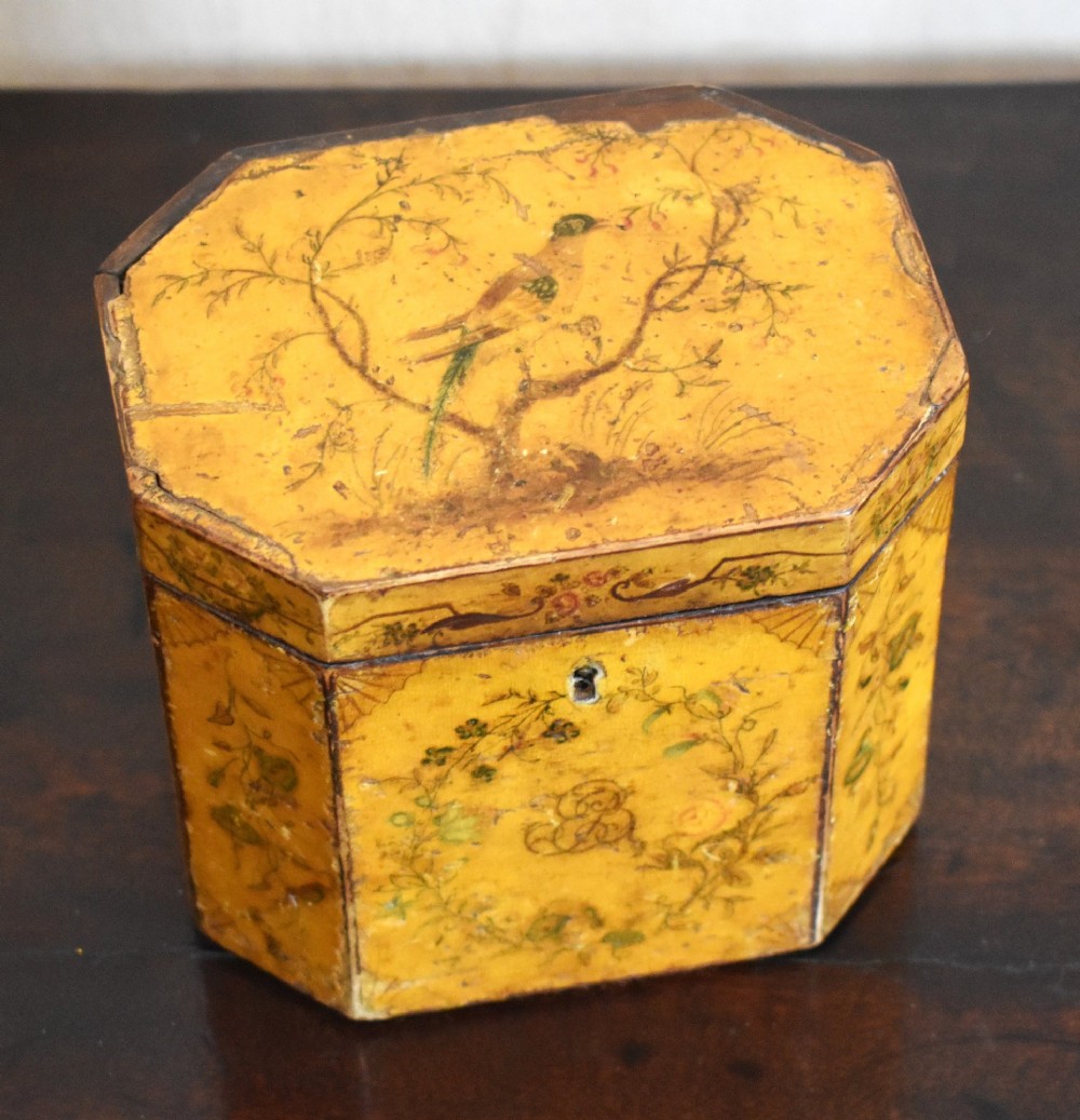 Georgian painted penwork tea caddy View II