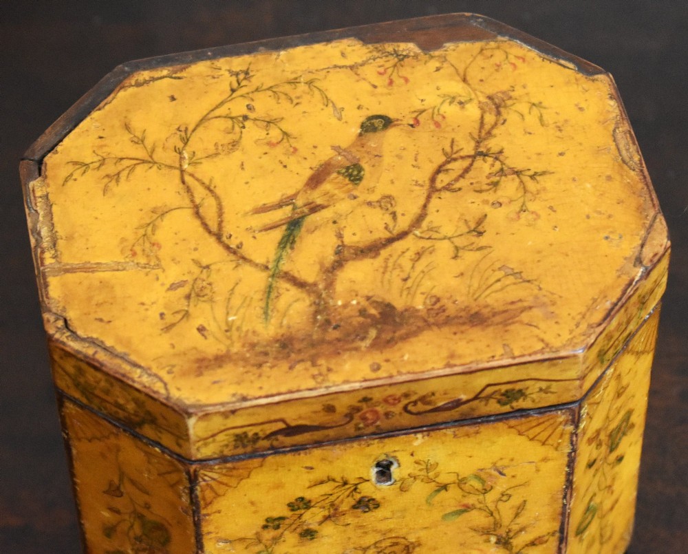 Georgian painted penwork tea caddy View III