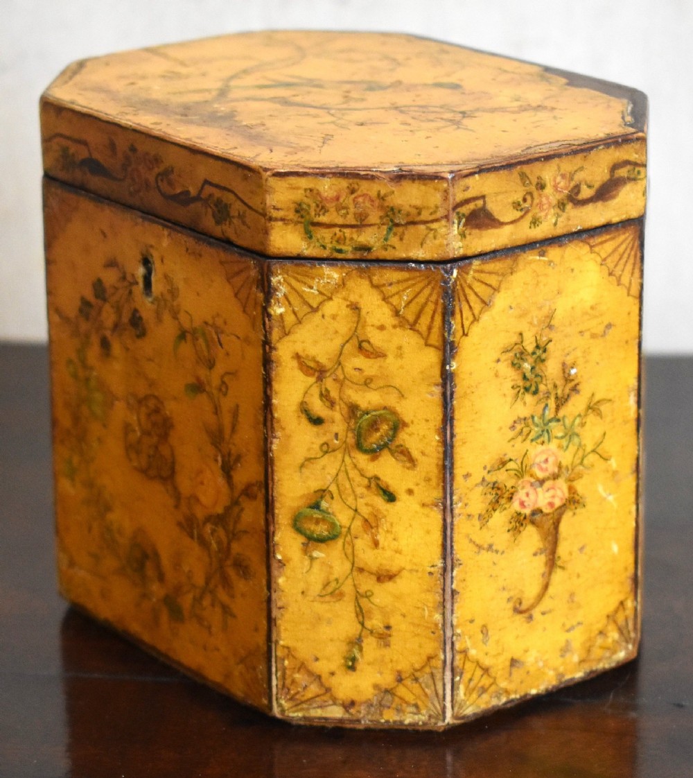 Georgian painted penwork tea caddy View IV