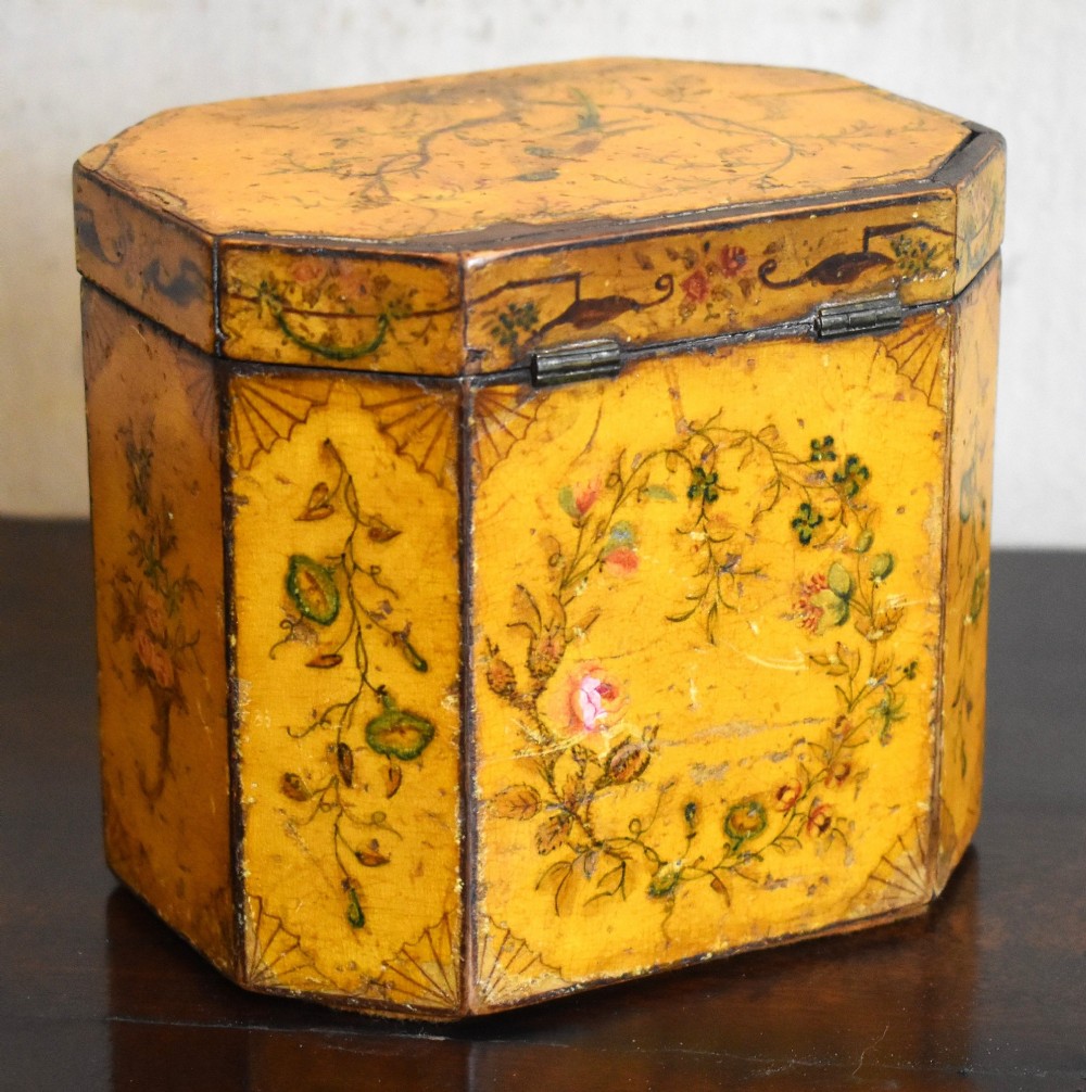 Georgian painted penwork tea caddy View V