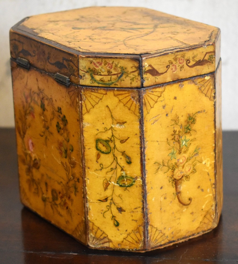 Georgian painted penwork tea caddy View VI