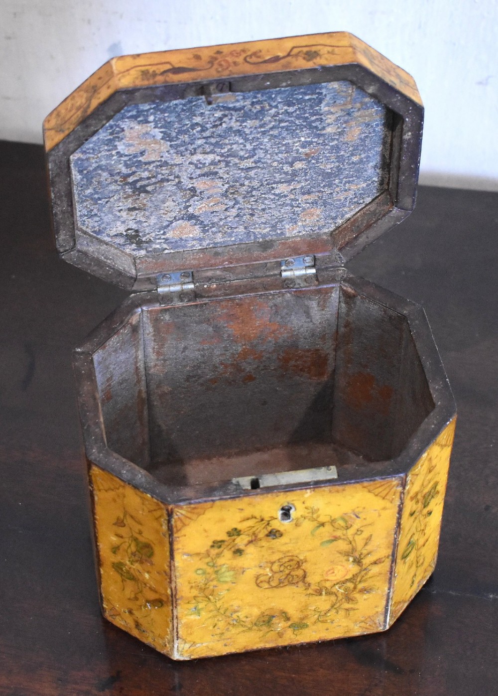 Georgian painted penwork tea caddy View VII