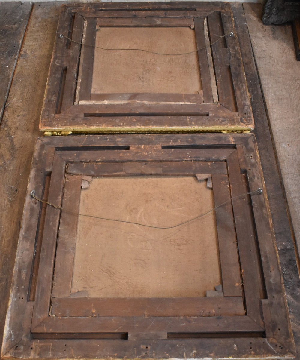 A pair of 19th-century oil paintings depicting classical female figures in circular apertures within square gilt frames. View XI