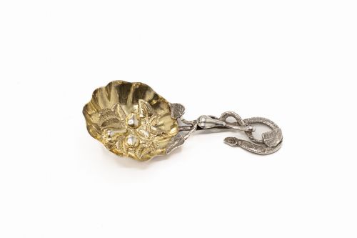 PARCEL GILT NATURALISTIC SILVER CADDY SPOON HILLIARD THOMASON BIRMINGHAM 1855 - ADDITIONAL PHOTO 6