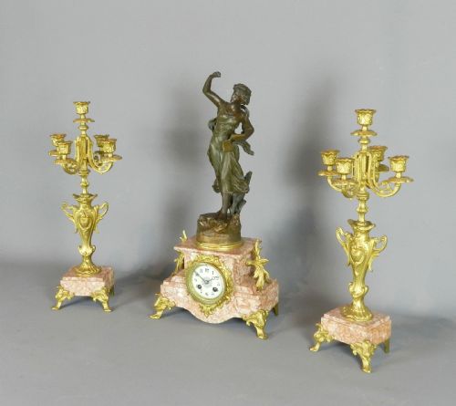 FRENCH ART NOUVEAU CLOCK SET 'POSIE' CH RUCHOT BY JAPY FRERES - ADDITIONAL PHOTO 2