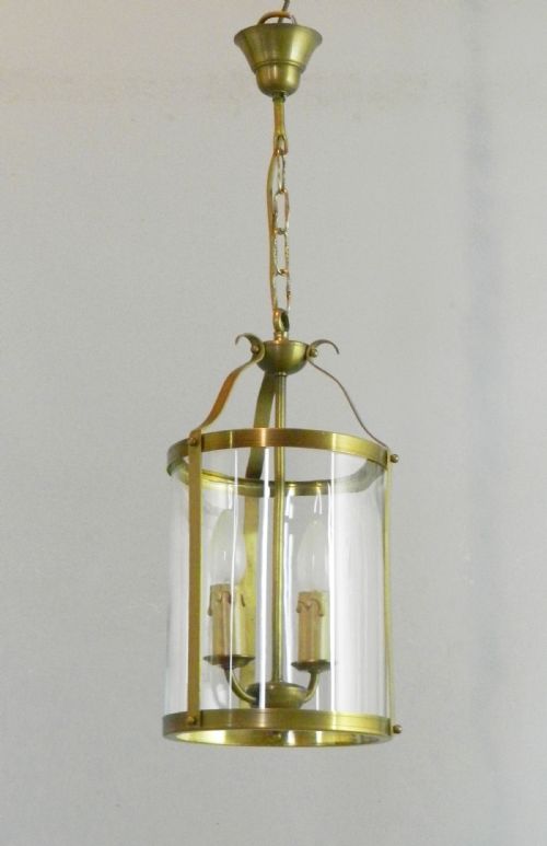 FRENCH BRASS ANTIQUE TWIN LIGHT HALL LANTERN - ADDITIONAL PHOTO 1