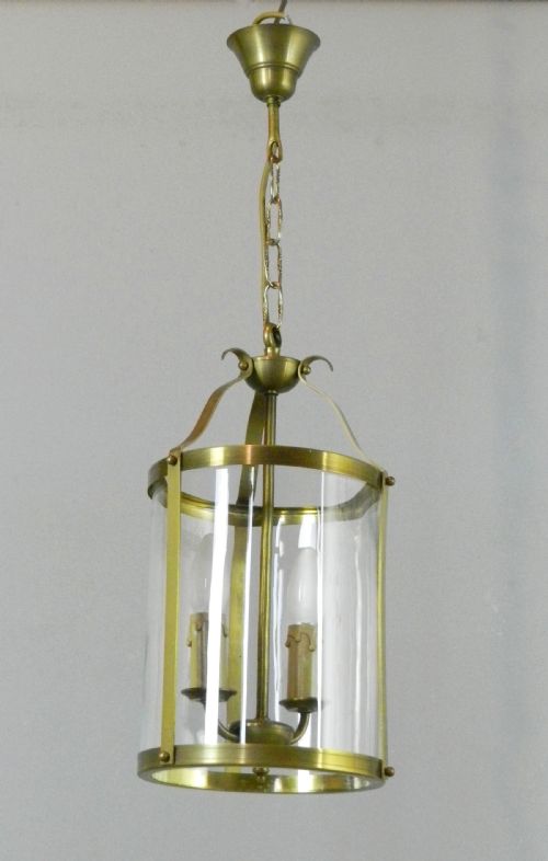 FRENCH BRASS ANTIQUE TWIN LIGHT HALL LANTERN - ADDITIONAL PHOTO 2