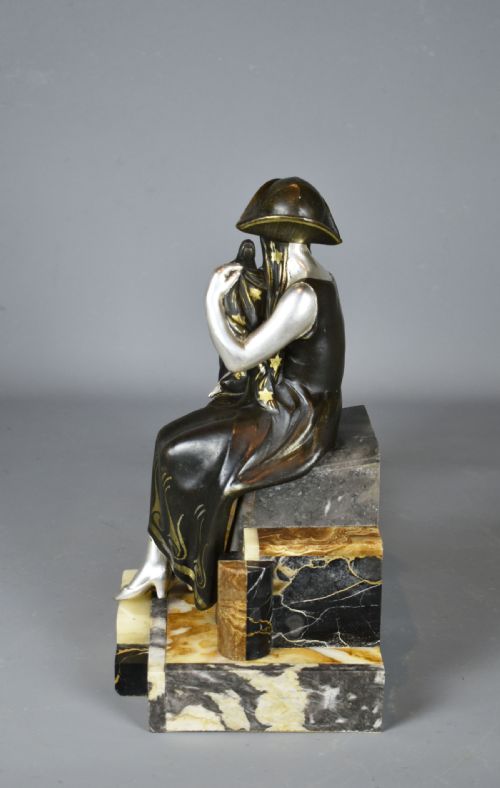 FRENCH ART DECO SCULPTURE OF LADY AND GAZELLE 1920 - ADDITIONAL PHOTO 4