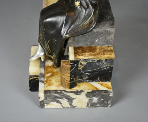 FRENCH ART DECO SCULPTURE OF LADY AND GAZELLE 1920 - ADDITIONAL PHOTO 5