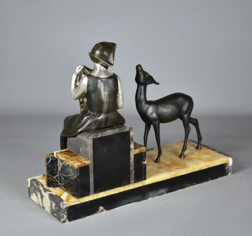 FRENCH ART DECO SCULPTURE OF LADY AND GAZELLE 1920 - ADDITIONAL PHOTO 6