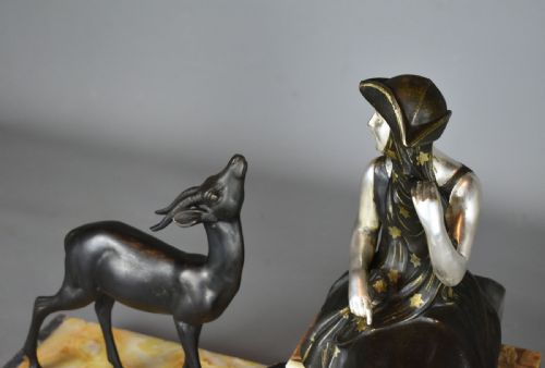 FRENCH ART DECO SCULPTURE OF LADY AND GAZELLE 1920 - ADDITIONAL PHOTO 7