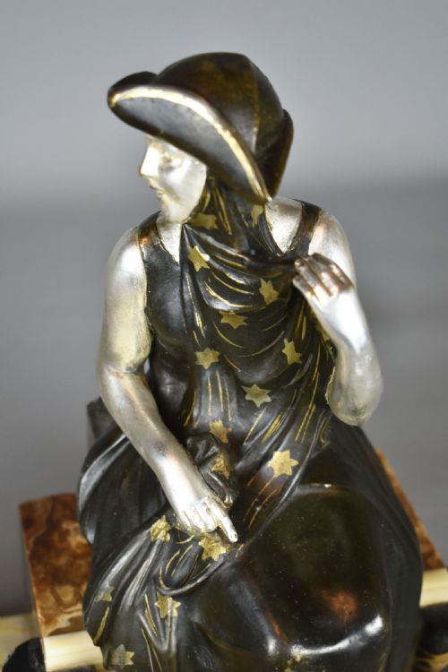 FRENCH ART DECO SCULPTURE OF LADY AND GAZELLE 1920 - ADDITIONAL PHOTO 8