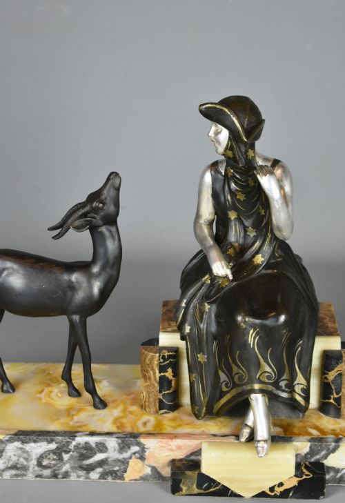 FRENCH ART DECO SCULPTURE OF LADY AND GAZELLE 1920 - ADDITIONAL PHOTO 9