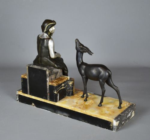 FRENCH ART DECO SCULPTURE OF LADY AND GAZELLE 1920 - ADDITIONAL PHOTO 10