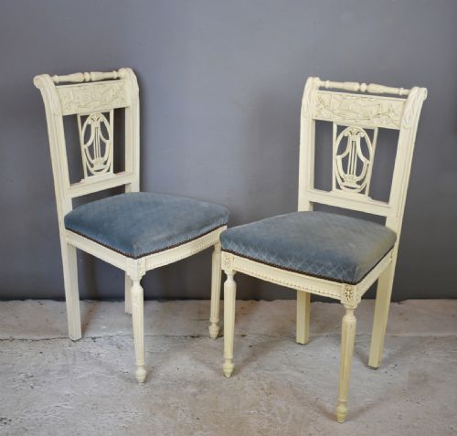 ANTIQUE FRENCH PAINTED BENCH PAIR OF CHAIRS - ADDITIONAL PHOTO 1
