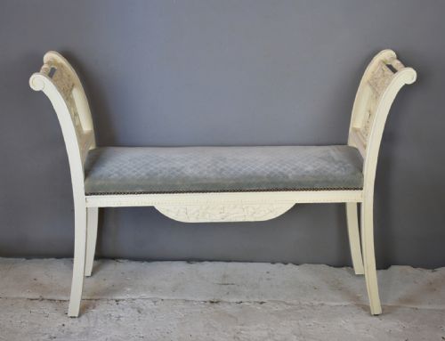 ANTIQUE FRENCH PAINTED BENCH PAIR OF CHAIRS - ADDITIONAL PHOTO 2
