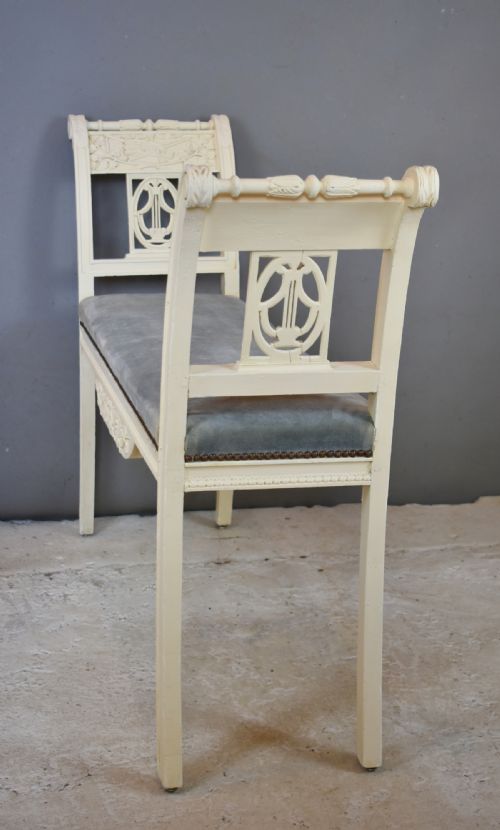 ANTIQUE FRENCH PAINTED BENCH PAIR OF CHAIRS - ADDITIONAL PHOTO 3