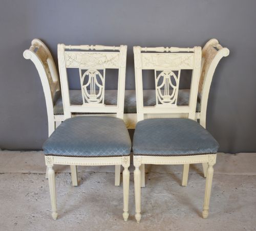 ANTIQUE FRENCH PAINTED BENCH PAIR OF CHAIRS - ADDITIONAL PHOTO 4