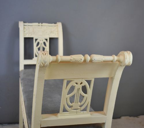 ANTIQUE FRENCH PAINTED BENCH PAIR OF CHAIRS - ADDITIONAL PHOTO 7