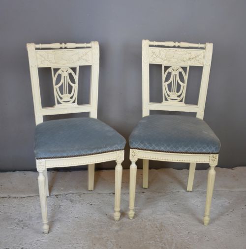 ANTIQUE FRENCH PAINTED BENCH PAIR OF CHAIRS - ADDITIONAL PHOTO 8