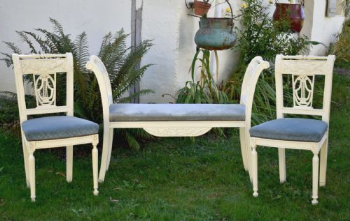 ANTIQUE FRENCH PAINTED BENCH PAIR OF CHAIRS - ADDITIONAL PHOTO 13