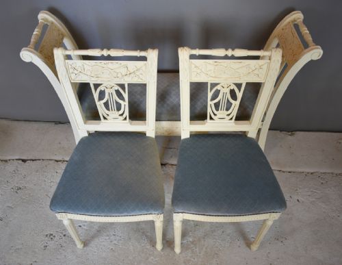 ANTIQUE FRENCH PAINTED BENCH PAIR OF CHAIRS - ADDITIONAL PHOTO 14