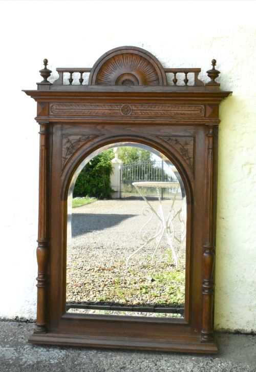 LARGE FRENCH OAK OVERMANTEL MIRROR HENRI II - ADDITIONAL PHOTO 1
