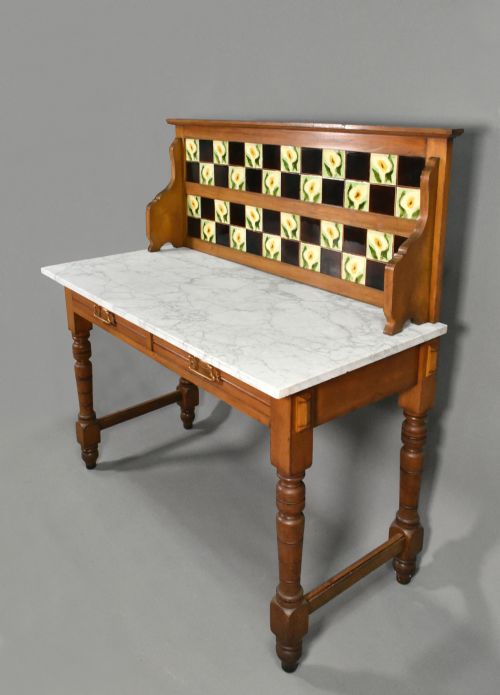 EDWARDIAN TILE BACK MARBLE TOP WASHSTAND IN BIRCH - ADDITIONAL PHOTO 2