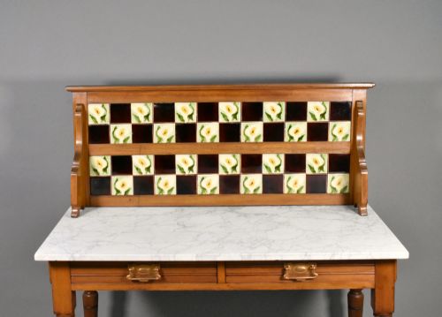 EDWARDIAN TILE BACK MARBLE TOP WASHSTAND IN BIRCH - ADDITIONAL PHOTO 3