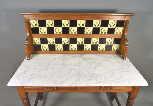 EDWARDIAN TILE BACK MARBLE TOP WASHSTAND IN BIRCH - ADDITIONAL PHOTO 4