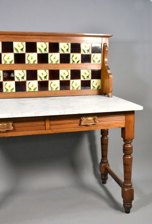 EDWARDIAN TILE BACK MARBLE TOP WASHSTAND IN BIRCH - ADDITIONAL PHOTO 6