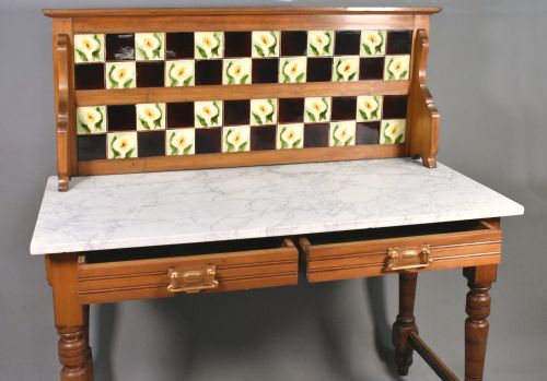 EDWARDIAN TILE BACK MARBLE TOP WASHSTAND IN BIRCH - ADDITIONAL PHOTO 7