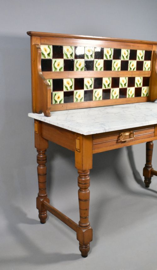 EDWARDIAN TILE BACK MARBLE TOP WASHSTAND IN BIRCH - ADDITIONAL PHOTO 9