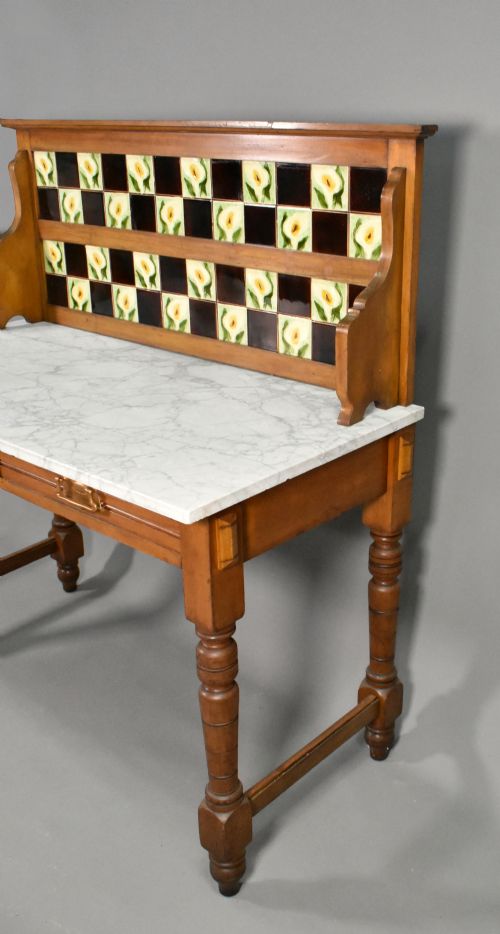 EDWARDIAN TILE BACK MARBLE TOP WASHSTAND IN BIRCH - ADDITIONAL PHOTO 12