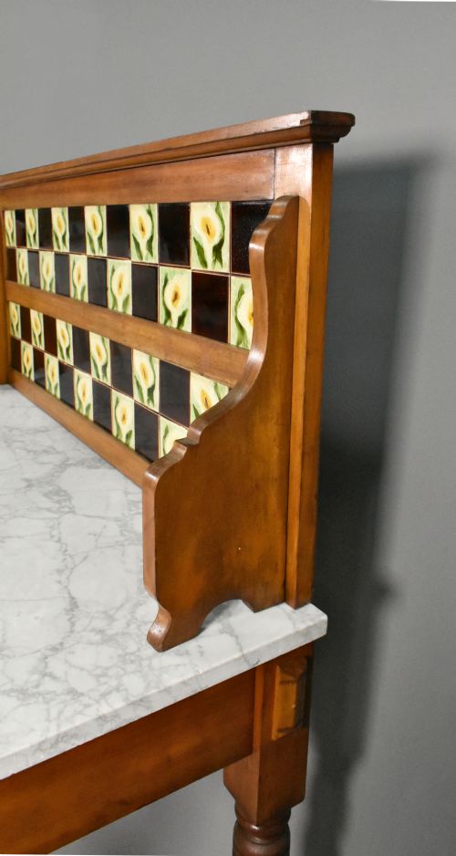 EDWARDIAN TILE BACK MARBLE TOP WASHSTAND IN BIRCH - ADDITIONAL PHOTO 13