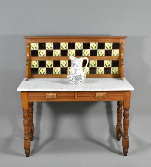 EDWARDIAN TILE BACK MARBLE TOP WASHSTAND IN BIRCH - ADDITIONAL PHOTO 14