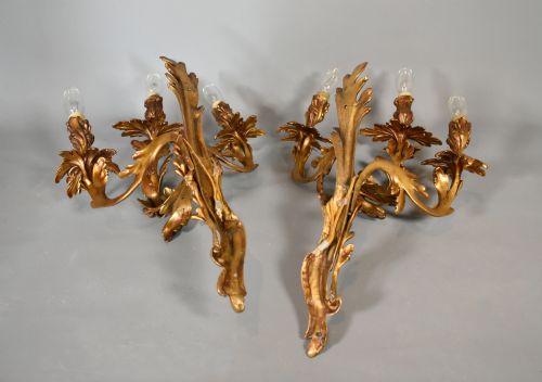 PAIR OF LARGE GILT BRONZE WALL SCONCES LOUIS XV STYLE - ADDITIONAL PHOTO 9