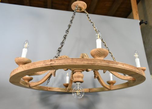 LARGE FRENCH CHANDELIER IN OAK LOUIS XVI STYLE WITH SIX ARMS - ADDITIONAL PHOTO 1